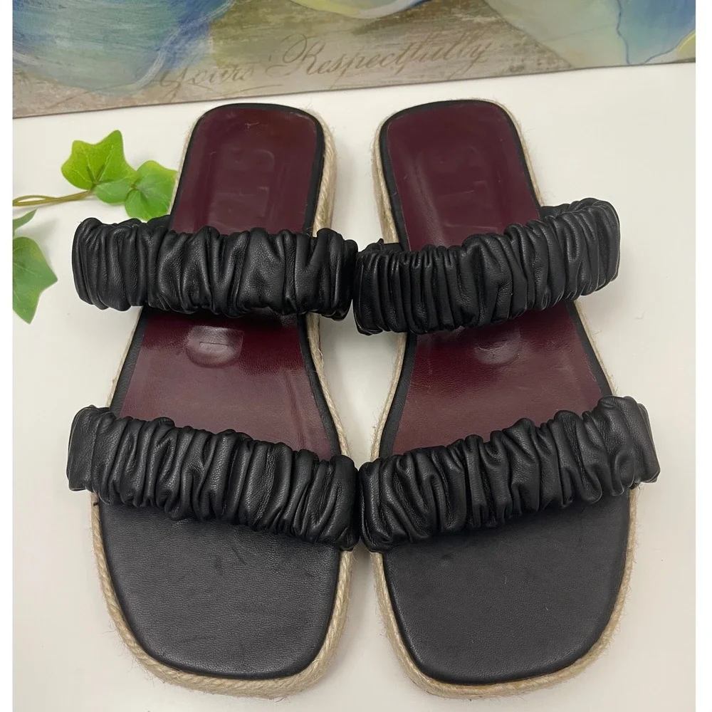 STAUD Maya Leather Ruched Double Strap Espadrille Platform Sandals Sz‎ 37 / US 7